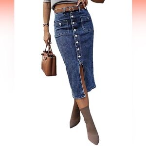 Flamingals Denim Midi Skirt Button Front Size Medium NWT